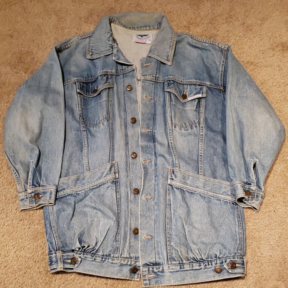 Vtg 3/4 Denim Safari Jacket sz S Oversize 69 Denim Jean Jacket